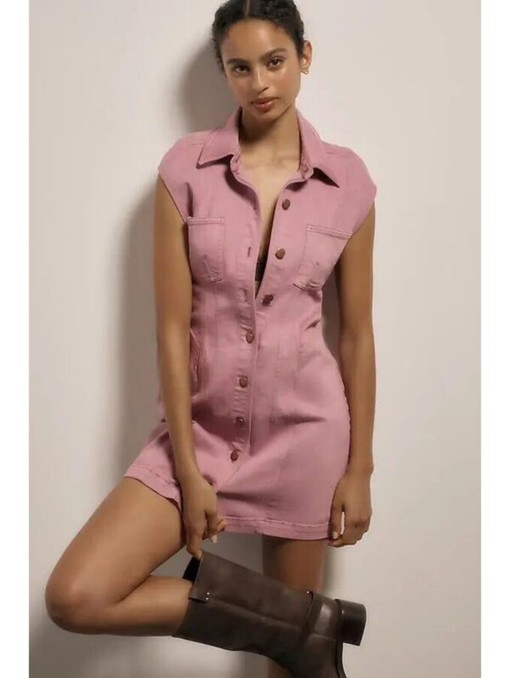 Anthropologie Pilcro Mauve Sleeveless Button-Front Denim Dress – Size 8